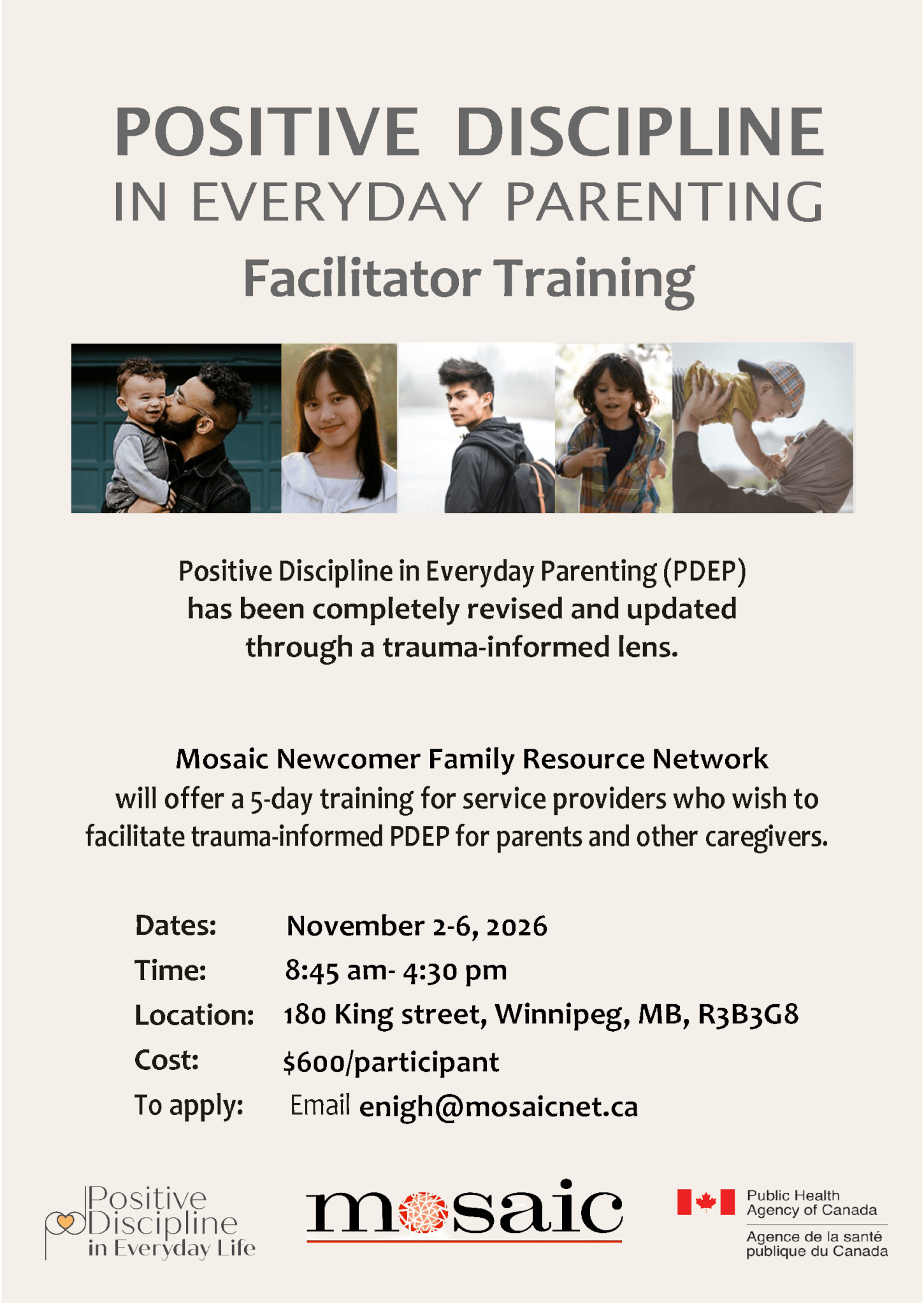 Positive Discipline in everyday parenting facilitator training poster with details