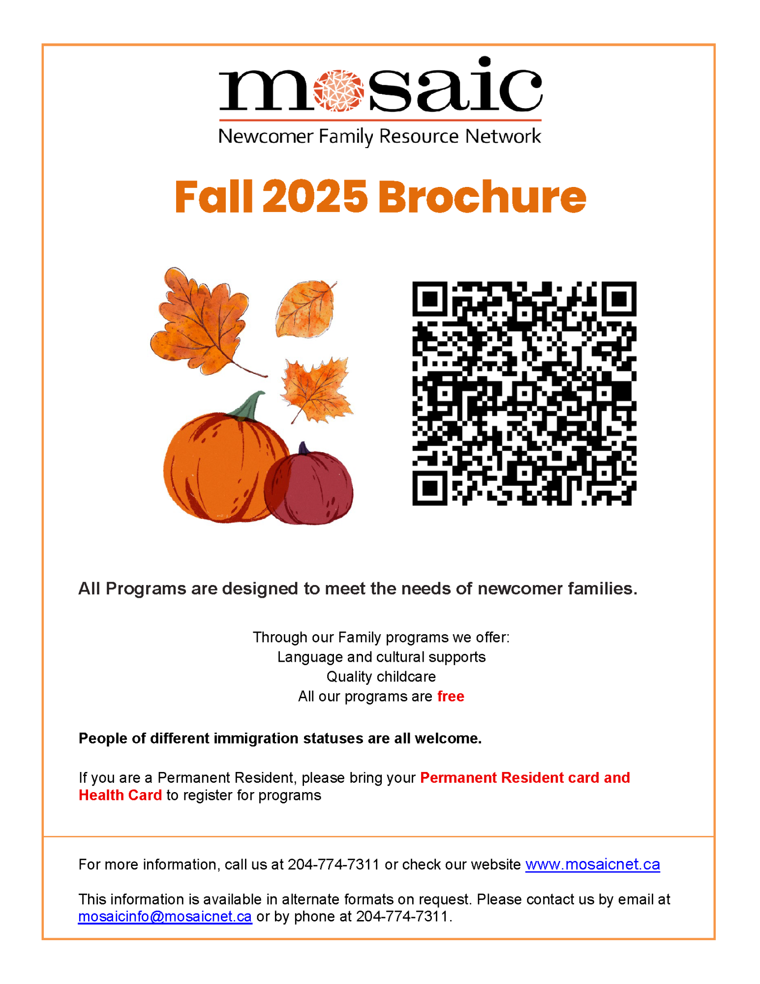 Family programs fall brochure title page